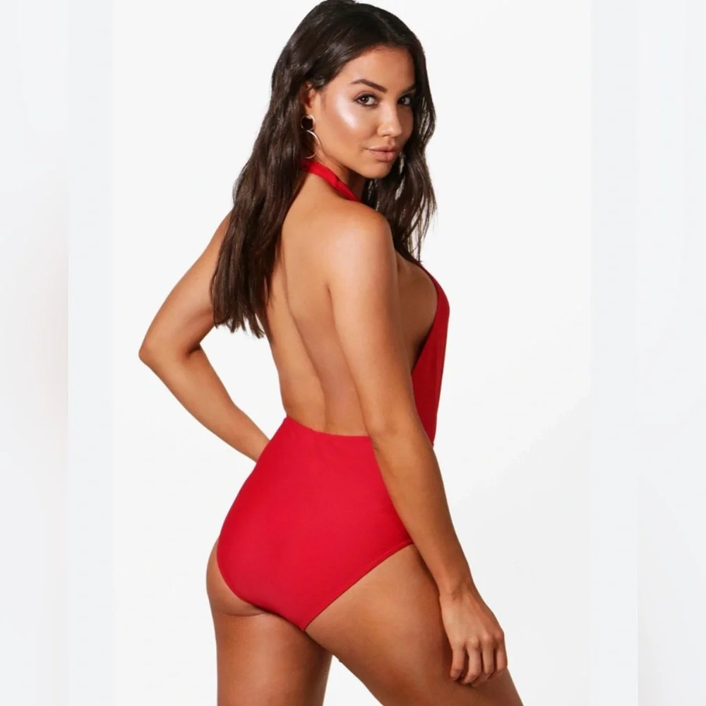 BOOHOO PARIS HIGH WAIST HALTERNECK WRAP SWIMSUIT